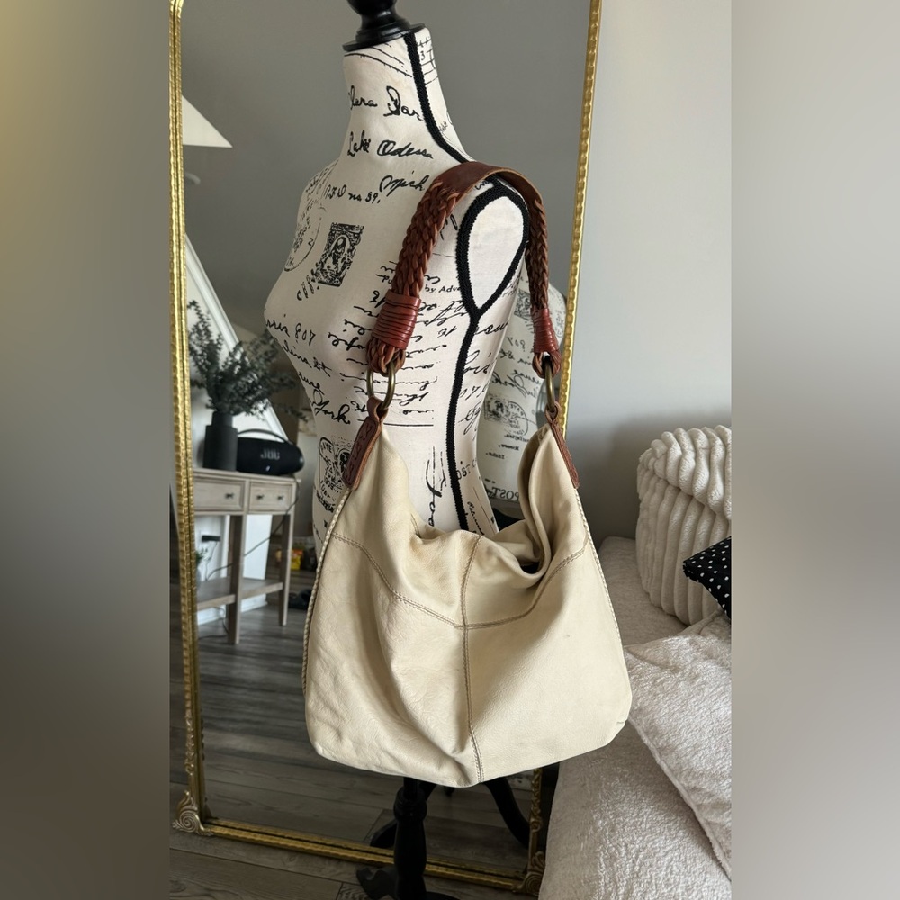Lucky Brand Cream and Brown Hobo Bag